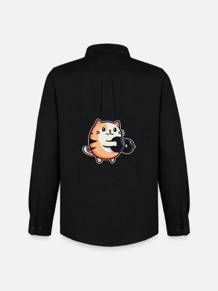 Funny cat with dumbbells fitness - Men's Oxford Shirt by Stanley/Stella - black