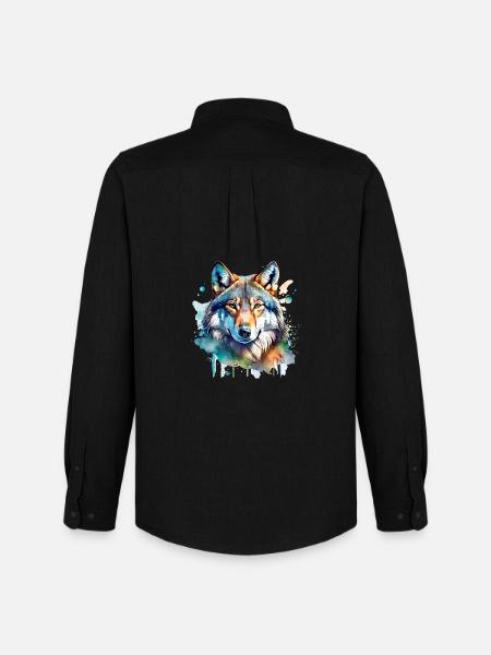 Aquarell Wolf Portrait - Männer Oxford Hemd von Stanley/Stella - Schwarz