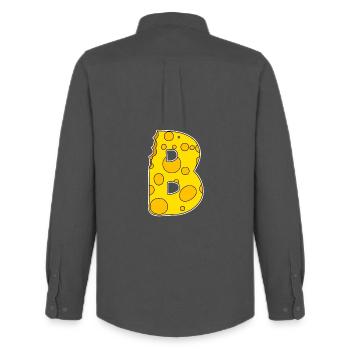 Lettre B - Lettre initiale B - Motif Fromage - Chemise Oxford homme Stanley/Stella - charbon - Dos - AI Model Male 185 dark (185cm)