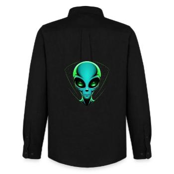 Tête d’extraterrestre vert - OVNI extraterrestre dans l’espace extra-atmosphérique - Chemise Oxford homme Stanley/Stella - noir - Dos - AI Model Male 185 dark (185cm)