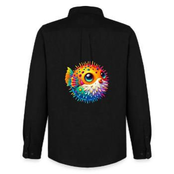 Kugelfisch - Männer Oxford Hemd von Stanley/Stella - Schwarz - Hinten - AI Model Male 185 dark (185cm)