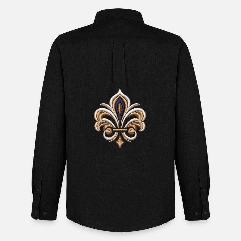 Elegante Fleur-de-Lis Stickerei - Männer Oxford Hemd von Stanley/Stella - Schwarz