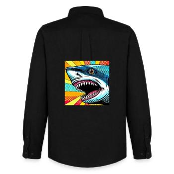 Requin Pop Art - Chemise Oxford homme Stanley/Stella - noir - Dos - AI Model Male 185 dark (185cm)