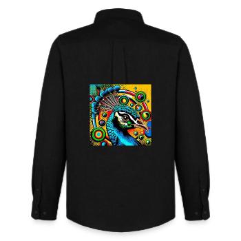 Paon Pop Art - Chemise Oxford homme Stanley/Stella - noir - Dos - AI Model Male 185 dark (185cm)
