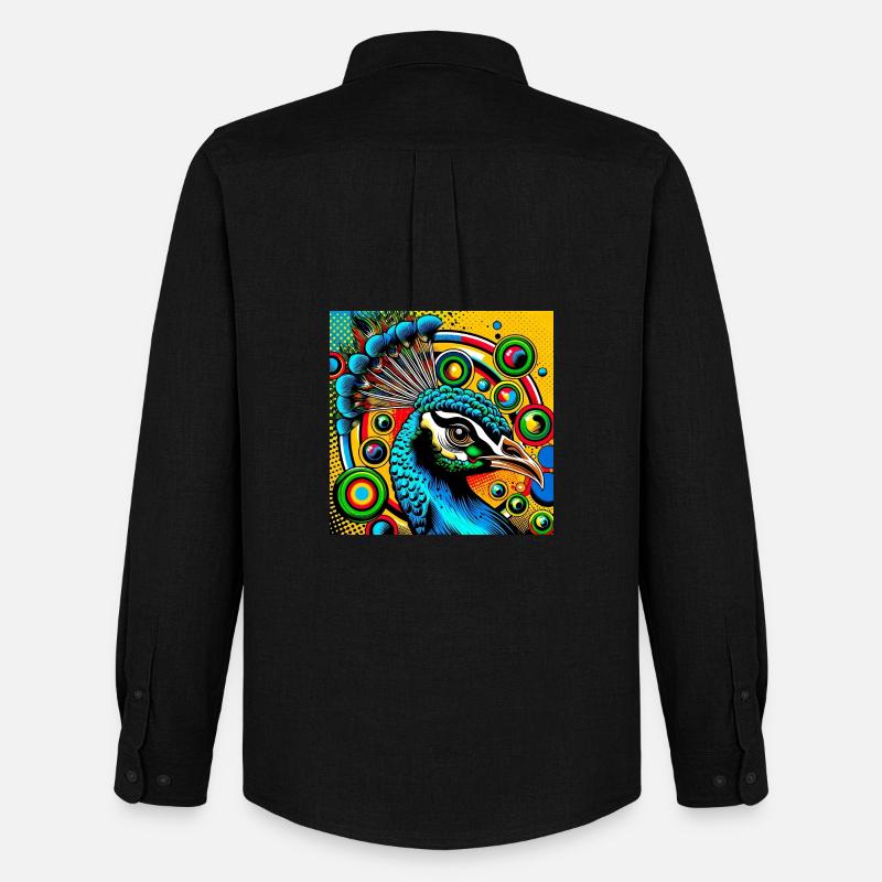 Pfau Pop Art - Männer Oxford Hemd von Stanley/Stella - Schwarz
