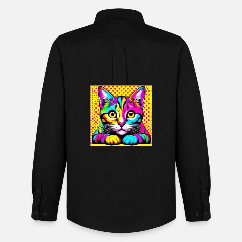 Katze Pop Art - Männer Oxford Hemd von Stanley/Stella - Schwarz