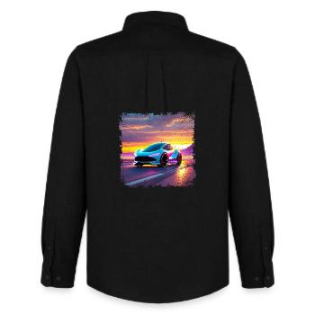 futuristisches Auto in Sonnenuntergangsfarben - Männer Oxford Hemd von Stanley/Stella - Schwarz - Hinten - AI Model Male 185 dark (185cm)