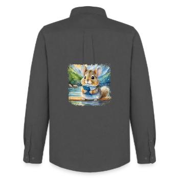 Cute young chinchilla using mobile phone - Men's Oxford Shirt by Stanley/Stella - anthracite - Back - AI Model Male 185 dark (185cm)