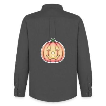 Halloween Pumpkin Jack-o'-Lantern Design - Men's Oxford Shirt by Stanley/Stella - anthracite - Back - AI Model Male 185 dark (185cm)