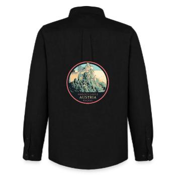 illustration Aggstein Castle, Wachau, Austria - Men's Oxford Shirt by Stanley/Stella - black - Back - AI Model Male 185 dark (185cm)