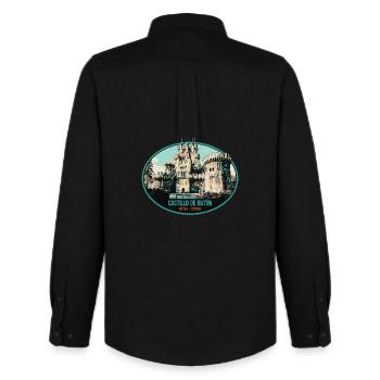 Illustration Château Butrón, Espagne - Chemise Oxford homme Stanley/Stella - noir - Dos - AI Model Male 185 dark (185cm)