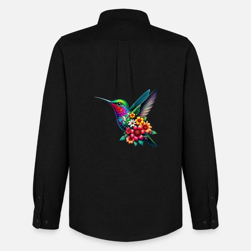 Kolibri mit Blumen geschmückt - Männer Oxford Hemd von Stanley/Stella - Schwarz