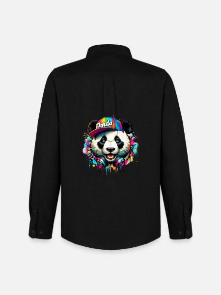 Panda DJ Deejay med hovedtelefoner lytter til musik - Oxfordskjorte herre Stanley/Stella - sort