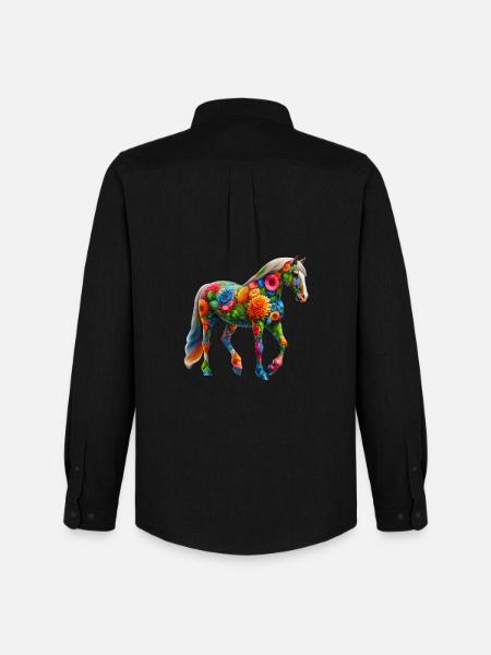 Pferd mit Blumen geschmückt - Männer Oxford Hemd von Stanley/Stella - Schwarz