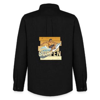 Surfen - Männer Oxford Hemd von Stanley/Stella - Schwarz - Hinten - AI Model Male 185 dark (185cm)