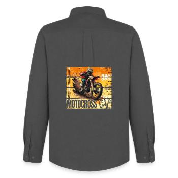 Motocross Life - Männer Oxford Hemd von Stanley/Stella - Anthrazit - Hinten - AI Model Male 185 dark (185cm)