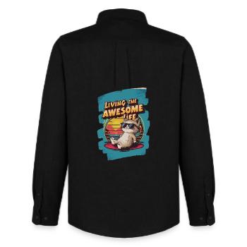 Live Chill Chat badass - Chemise Oxford homme Stanley/Stella - noir - Dos - AI Model Male 185 dark (185cm)