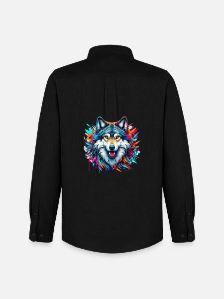 Wolf - Männer Oxford Hemd von Stanley/Stella - Schwarz