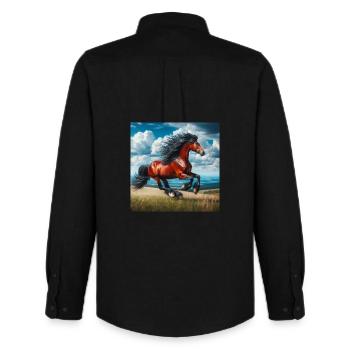 Galoppierendes Pferd - Männer Oxford Hemd von Stanley/Stella - Schwarz - Hinten - AI Model Male 185 dark (185cm)