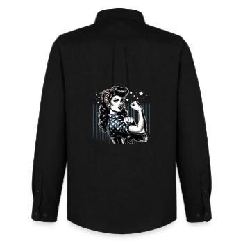 force femme forte rockabilly biceps cadeau - Chemise Oxford homme Stanley/Stella - noir - Dos - AI Model Male 185 dark (185cm)