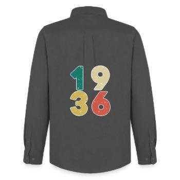 1936 - Né en 1936 - Construit en 1936 - Chemise Oxford homme Stanley/Stella - charbon - Dos - AI Model Male 185 dark (185cm)