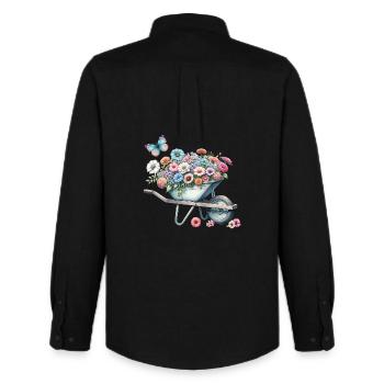 Brouette remplie de fleurs aux couleurs pastel - Chemise Oxford homme Stanley/Stella - noir - Dos - AI Model Male 185 dark (185cm)