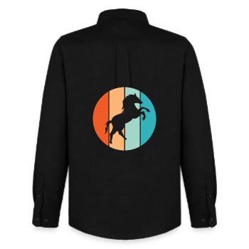 Pferd retro Farben Galopp Tiere Natur Illustration - Männer Oxford Hemd von Stanley/Stella - Schwarz - Hinten - AI Model Male 185 dark (185cm)