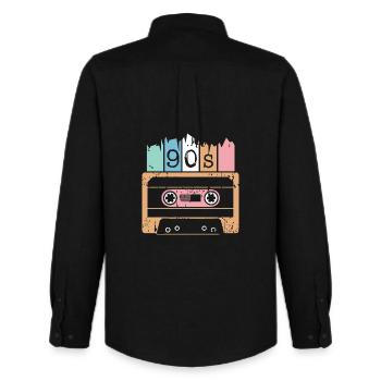 Cassette Music 90s 1990s Used Look Classic Logo - Men's Oxford Shirt by Stanley/Stella - black - Back - AI Model Male 185 dark (185cm)