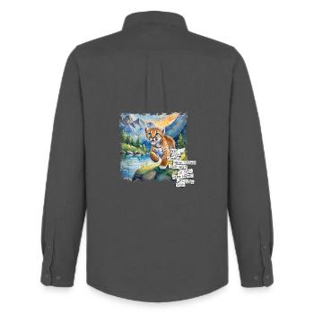 What you have, many can have | POSTER TIGER Image - Men's Oxford Shirt by Stanley/Stella - anthracite - Back - AI Model Male 185 dark (185cm)