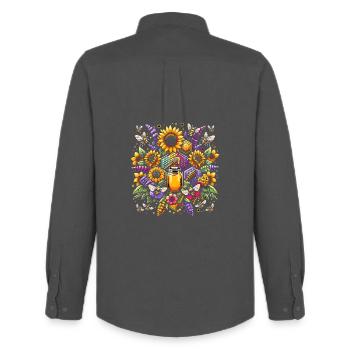 Vibrant, colorful artwork with bees - Men's Oxford Shirt by Stanley/Stella - anthracite - Back - AI Model Male 185 dark (185cm)