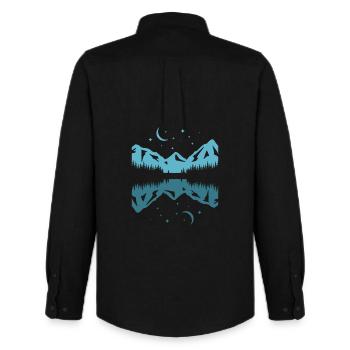 Moonlit Mountain Reflection - Men's Oxford Shirt by Stanley/Stella - black - Back - AI Model Male 185 dark (185cm)