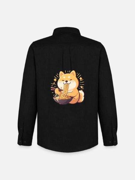 Dog eating Ramen - Men's Oxford Shirt by Stanley/Stella - black