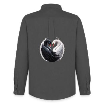 Elegante Schwäne, die zusammen ein Herz bilden. - Männer Oxford Hemd von Stanley/Stella - Anthrazit - Hinten - AI Model Male 185 dark (185cm)