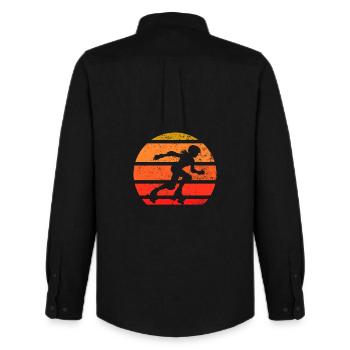 Patineur à roulettes rétro Silhouette Sunset - Chemise Oxford homme Stanley/Stella - noir - Dos - AI Model Male 185 dark (185cm)