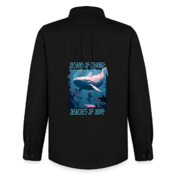 Bathing beach & sea plastic-free against pollution - Men's Oxford Shirt by Stanley/Stella - black - Back - AI Model Male 185 dark (185cm)