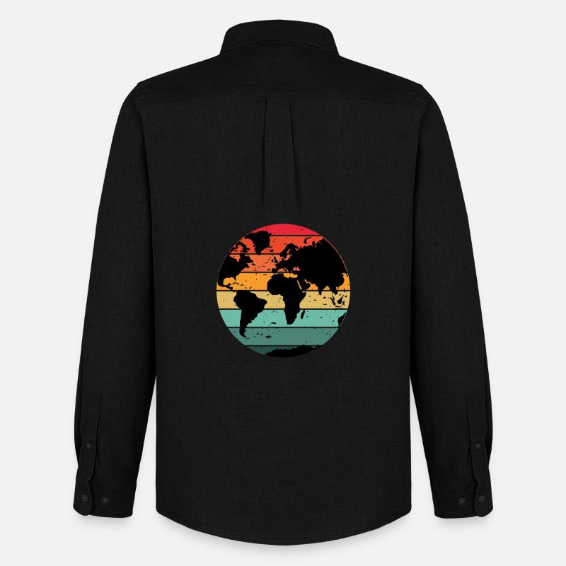 Buntes Retro-Weltkartendesign - Männer Oxford Hemd von Stanley/Stella - Schwarz