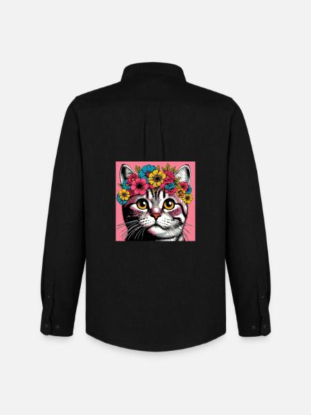 Chat avec des fleurs - Chemise Oxford homme Stanley/Stella - noir