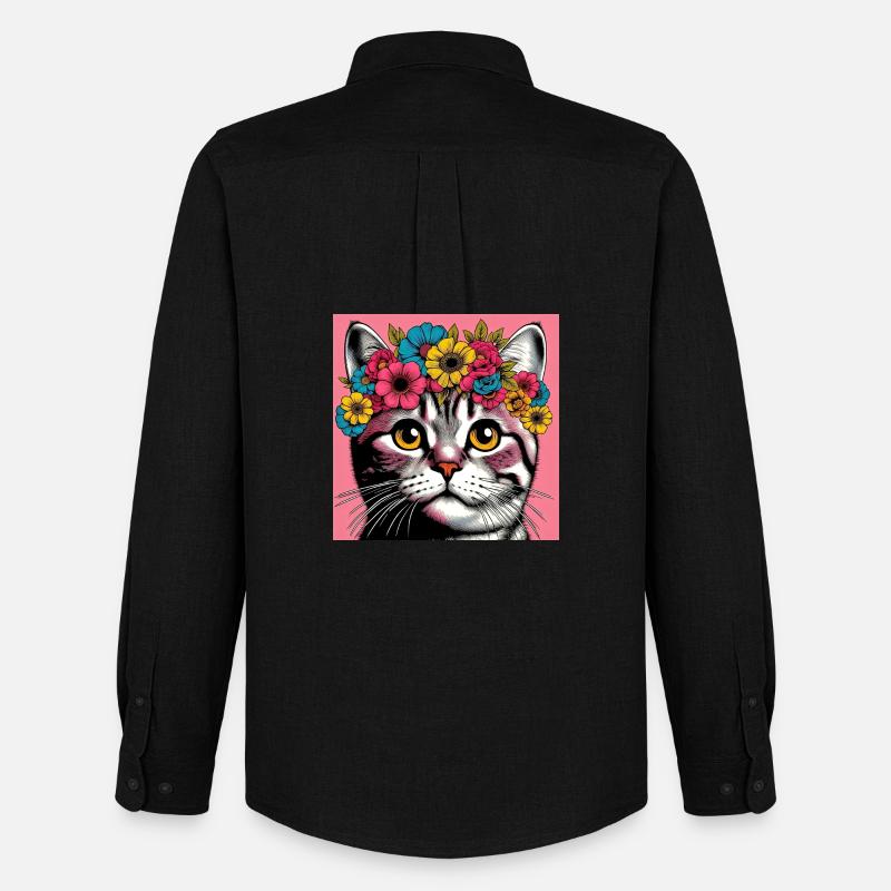 Katze mit Blumen - Männer Oxford Hemd von Stanley/Stella - Schwarz