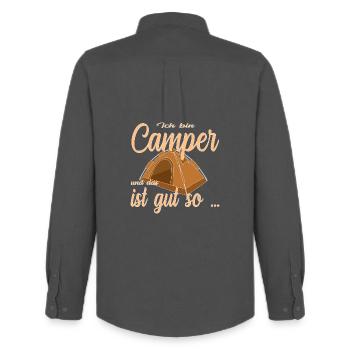 Camping im Zelt - Männer Oxford Hemd von Stanley/Stella - Anthrazit - Hinten - AI Model Male 185 dark (185cm)