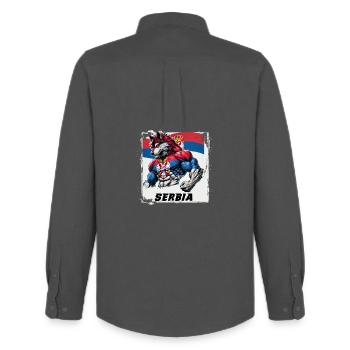 Motif du drapeau du loup de Serbie - Chemise Oxford homme Stanley/Stella - charbon - Dos - AI Model Male 185 dark (185cm)