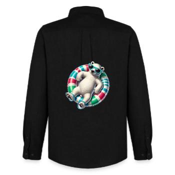 A relaxed polar bear on a swimming ring - Men's Oxford Shirt by Stanley/Stella - black - Back - AI Model Male 185 dark (185cm)