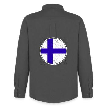 Drapeau finlandais — Style vieilli et en cercle - Chemise Oxford homme Stanley/Stella - charbon - Dos - AI Model Male 185 dark (185cm)