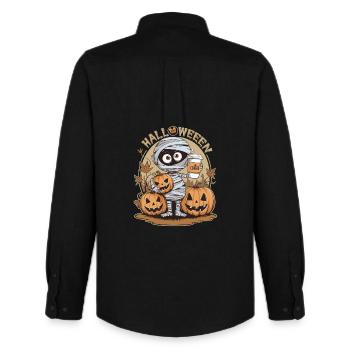 Momie avec citrouille et thème d’Halloween - Chemise Oxford homme Stanley/Stella - noir - Dos - AI Model Male 185 dark (185cm)