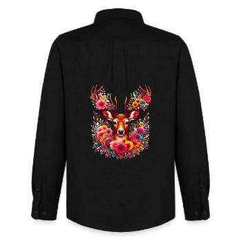 Cerf décoré de fleurs - Chemise Oxford homme Stanley/Stella - noir - Dos - AI Model Male 185 dark (185cm)