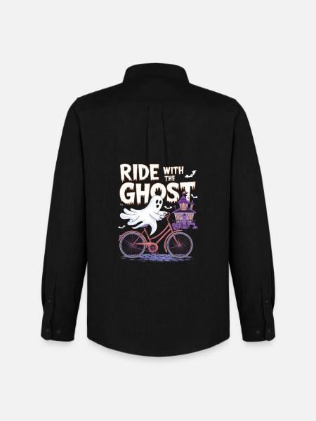 Ghostly Bicycle Ride Halloween Design - Men's Oxford Shirt by Stanley/Stella - black