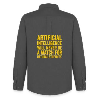 AI vs Natural Stupidity - Men's Oxford Shirt by Stanley/Stella - anthracite - Back - AI Model Male 185 dark (185cm)