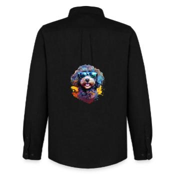Petit caniche avec des lunettes de soleil - Chemise Oxford homme Stanley/Stella - noir - Dos - AI Model Male 185 dark (185cm)