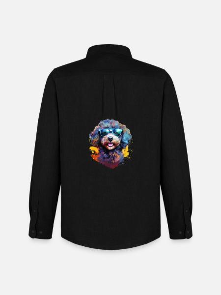 Small poodle with sunglasses - Men's Oxford Shirt by Stanley/Stella - black