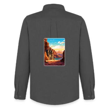 Petra Jordan Travel Poster Souvenir Postcard Paint - Men's Oxford Shirt by Stanley/Stella - anthracite - Back - AI Model Male 185 dark (185cm)