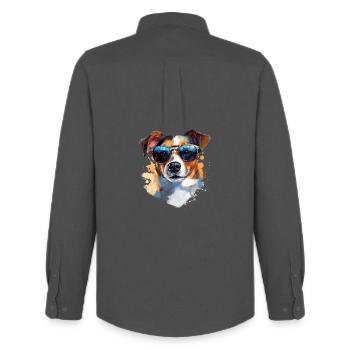 Jack Russell with sunglasses - Men's Oxford Shirt by Stanley/Stella - anthracite - Back - AI Model Male 185 dark (185cm)